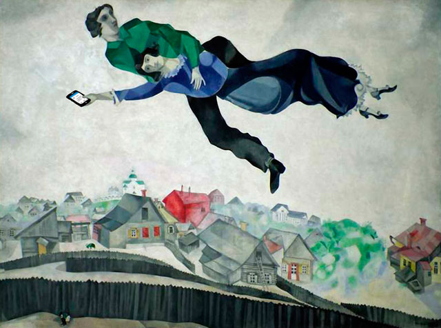 "News Of Kidnapping On Facebook" по мотивам картины "Над городом" Марка Шагала