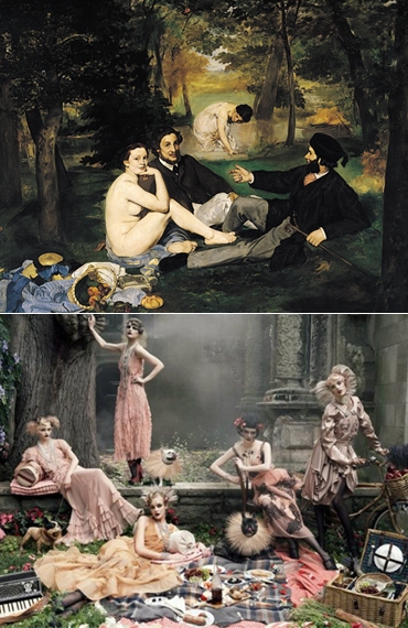 Стив Майзель, сентябрь 2007 в Vogue и Эдуард Мане, 1863, "Le Sur l'déjeuner Herbe"