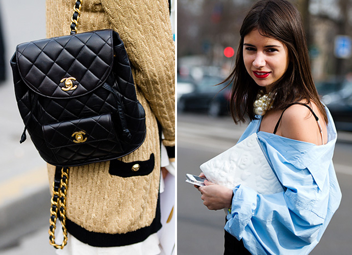 Рюкзак и колье Chanel на streetstyle-фотографиях