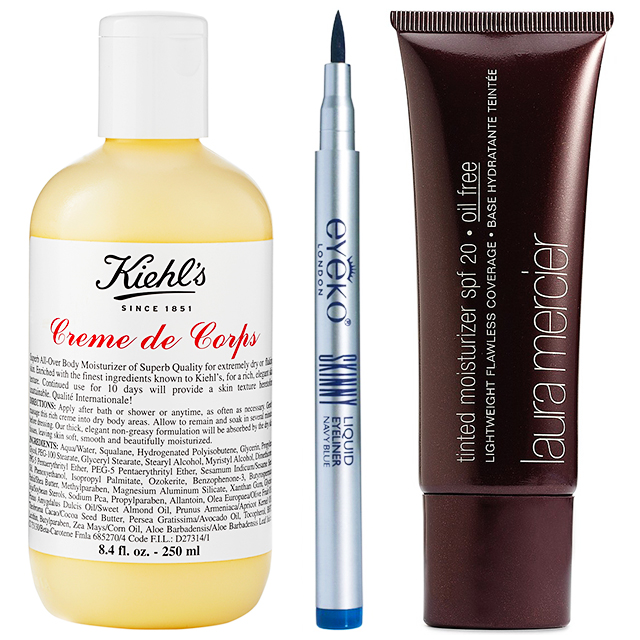 Kiehl's Crème de Corps, Eyeko Liquid Eyeliner, Laura Mercier Tinted Moisturizer SPF 20