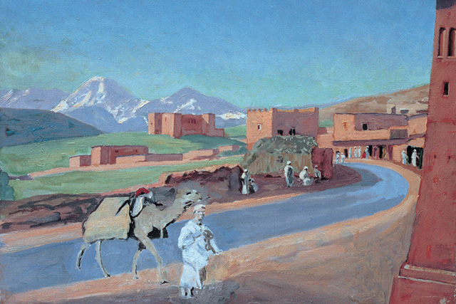 Marrakech, a man leading a camel, 1958