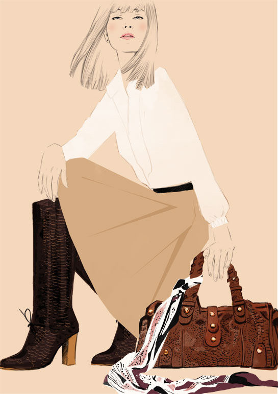 Фиби Фило, ботинки, сумка Silverado и шарф - Chloé Осень/Зима 2004-2005.