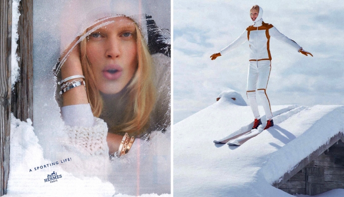 Иселин Стейро в снежной рекламной кампании Hermes