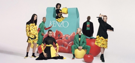 Модели позируют на фоне гигантских овощей в новой кампании Kenzo