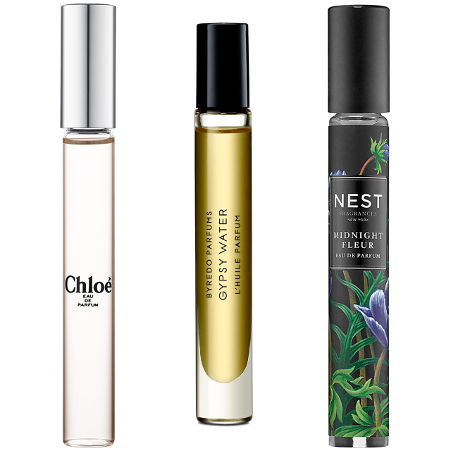 \"Роликовый\" парфюм Chloé Eau de Parfum, Chloé; парфюмированное масло Gypsy Water, Byredo;  \"роликовый\" парфюм Midnight Fleur Rollerball, Nest